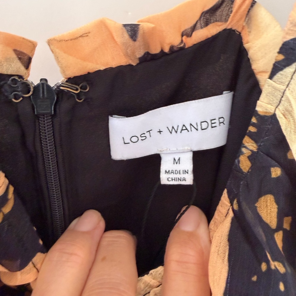 Lost + Wander Black and Orange Patterned Dress - image 1